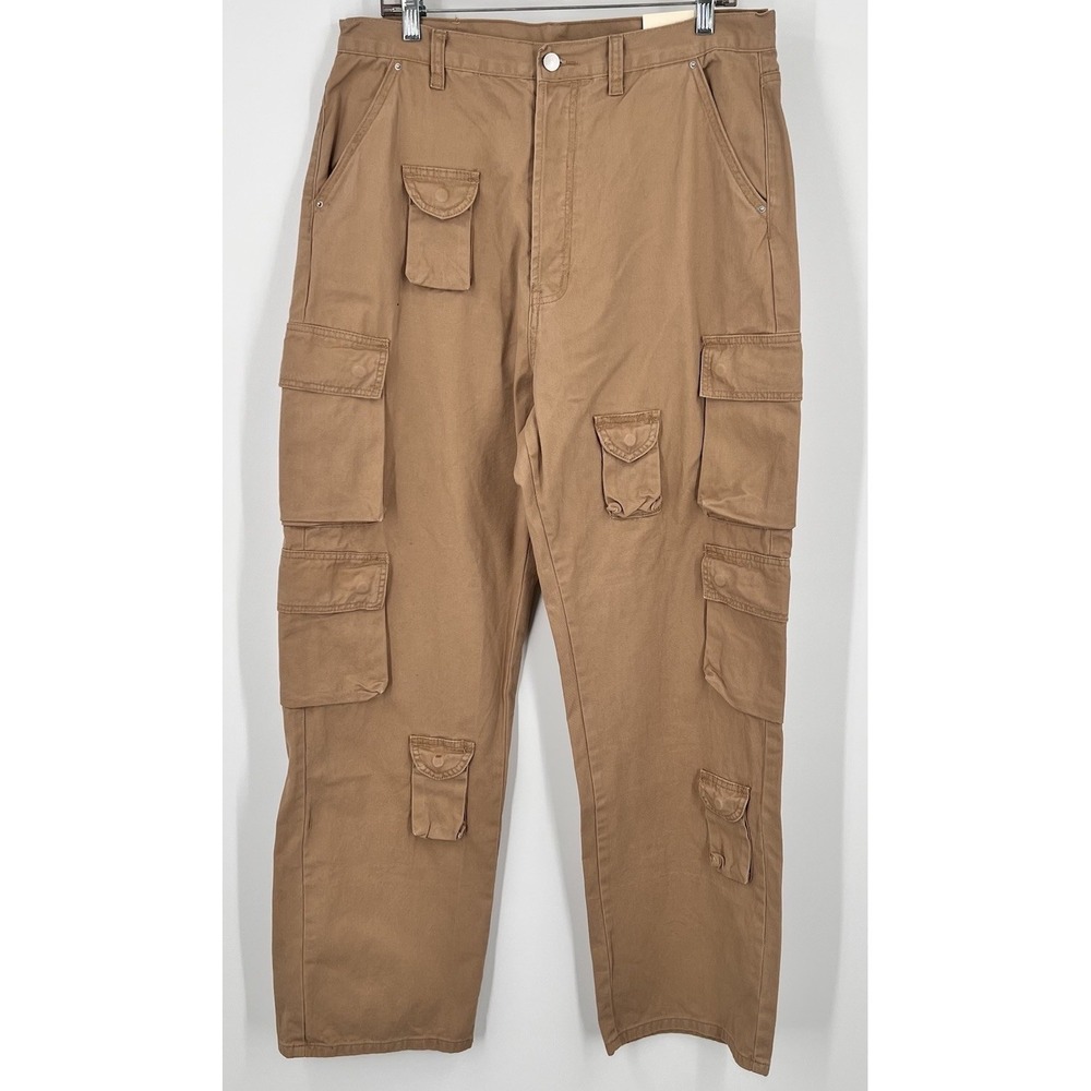 MNML Ultra Baggy Cargo Button Fly Pants Mens 34 Khaki Urban‎ Relaxed Wide Leg
